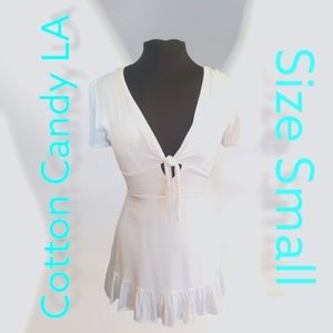 Cotton Candy LA Sexy White Summer Casual Dress Knotted Front (Small)